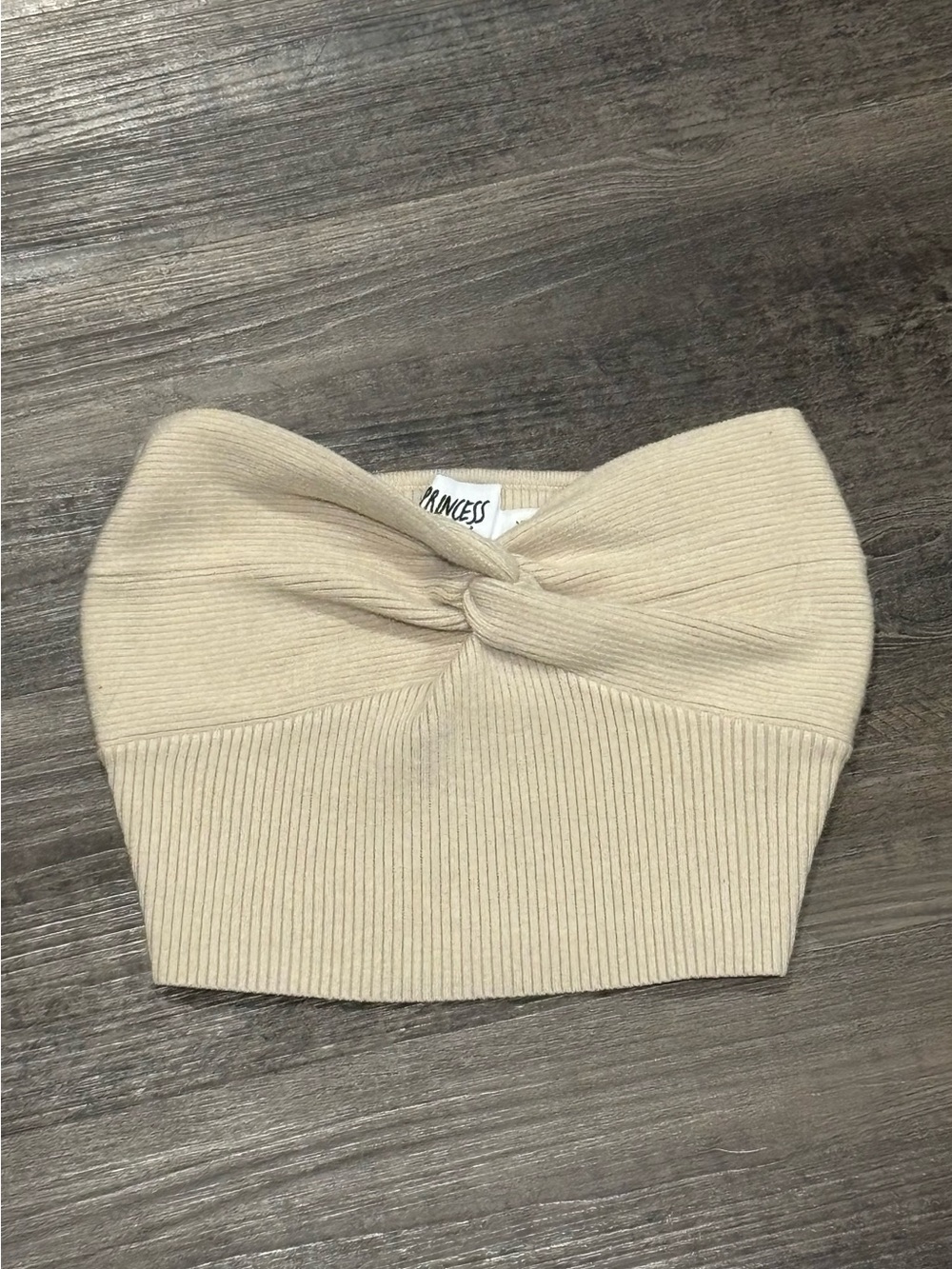 Princess Polly Cream Ribbed Twist Front Tube Top